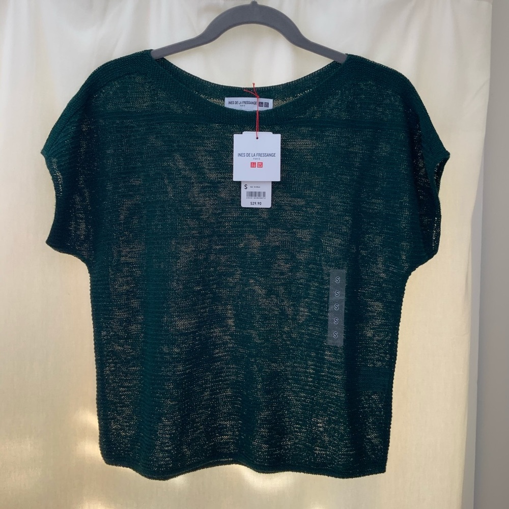 WOMEN LINEN BLENDED FRENCH-SLEEVE SWEATER